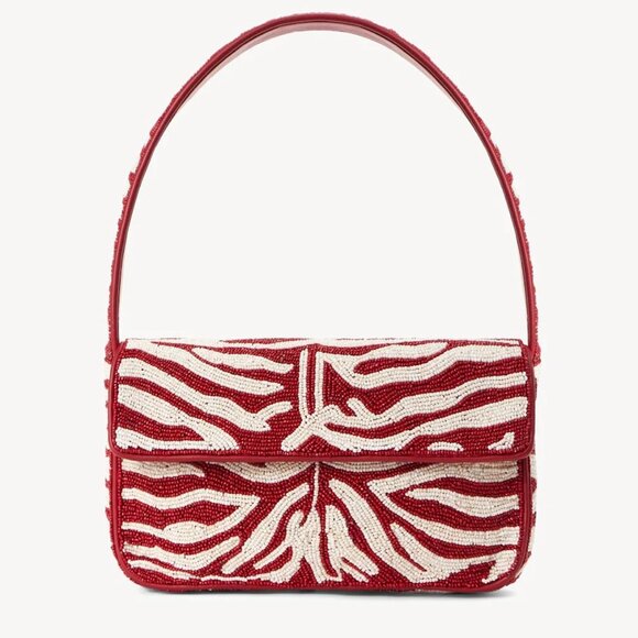 Hand-Beaded Staud Tommy Beaded Bag in Scarlet White $250 - Picture 1 of 7